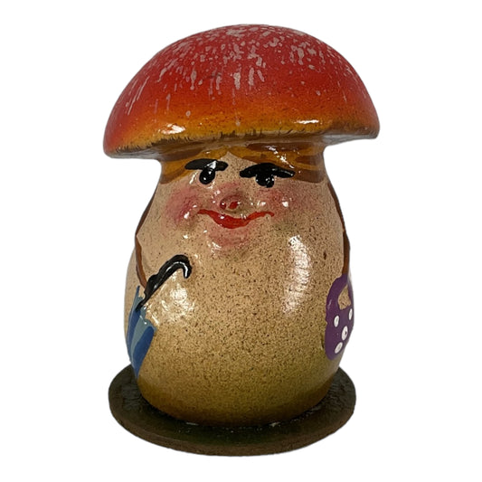 Red Lady Mushroom with Umbrella Vintage Look German Paper Mache 2.75 Inch