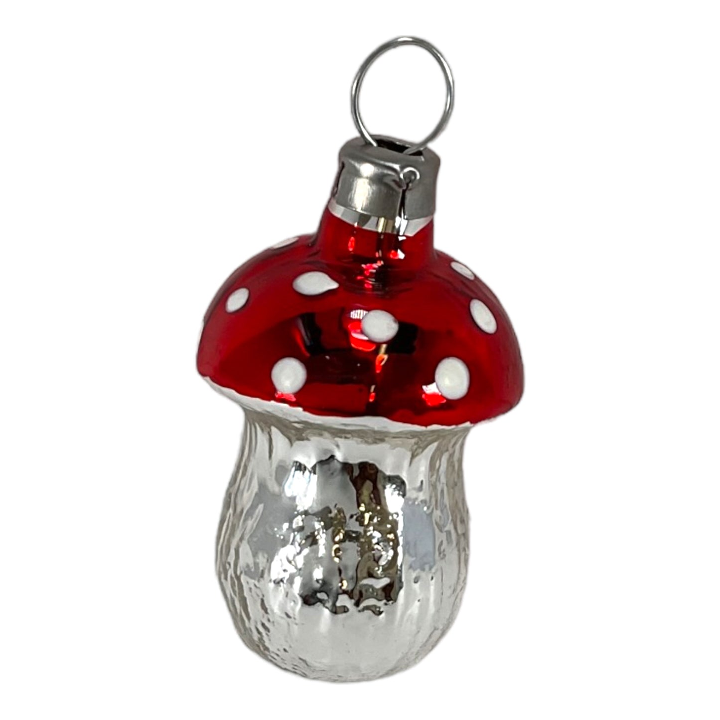Mini Multicolor Mushroom Vintage Look German Glass Christmas Ornaments Set of 6