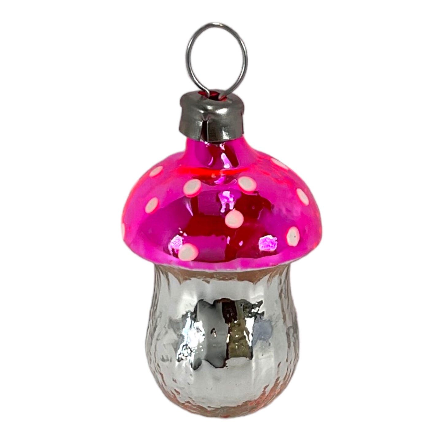 Mini Multicolor Mushroom Vintage Look German Glass Christmas Ornaments Set of 6