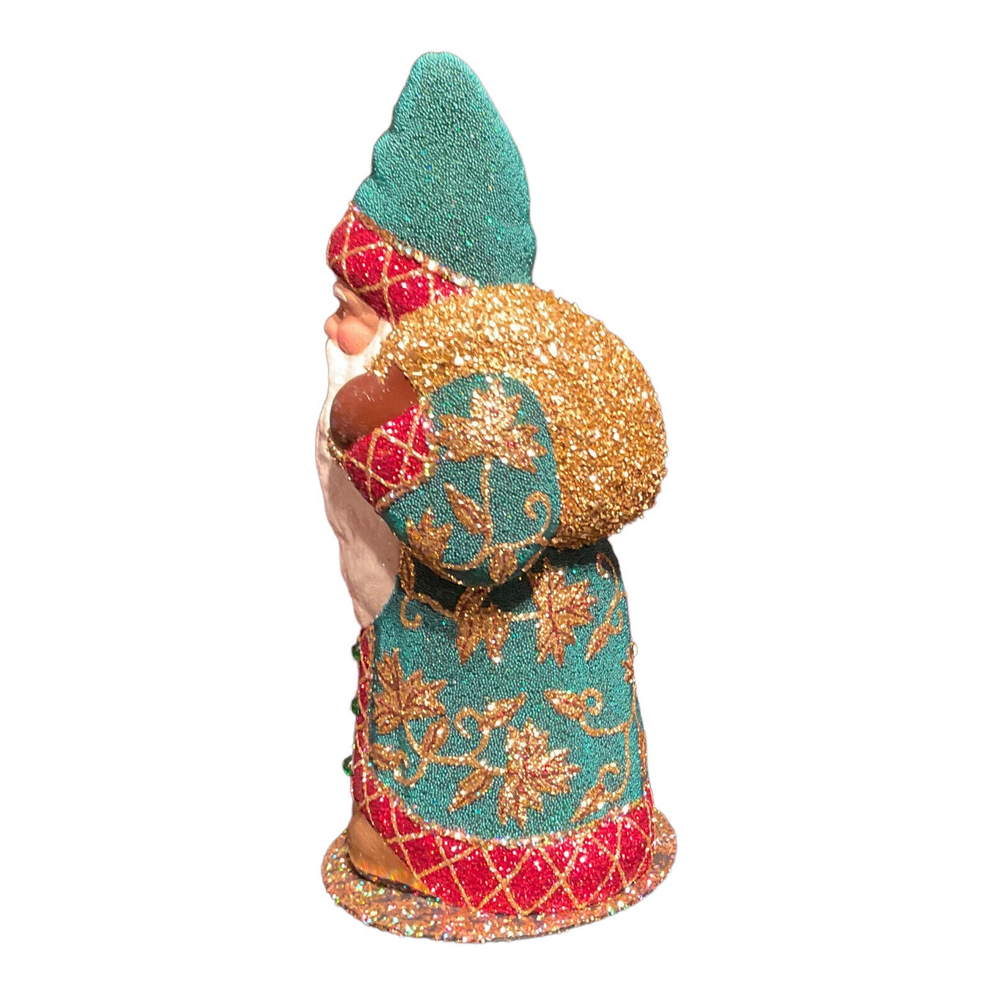 Pinnacle Peak Trading Company Ino Schaller Green Beaded Holly Leaves Santa German Paper Mache Candy Container