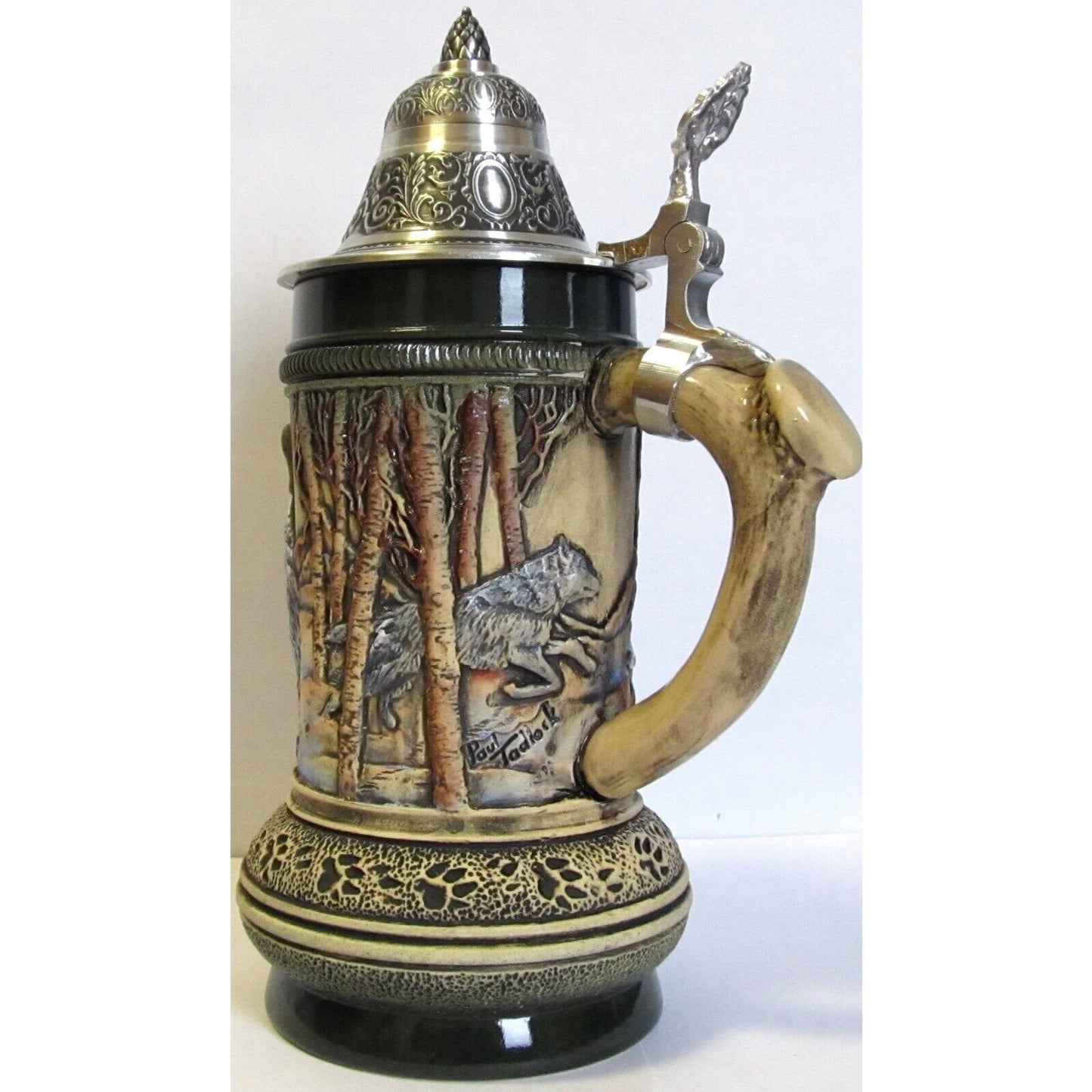 Rustic Wolf with Paw Prints LE German Beer Stein .5L Made in Germany Thewalt