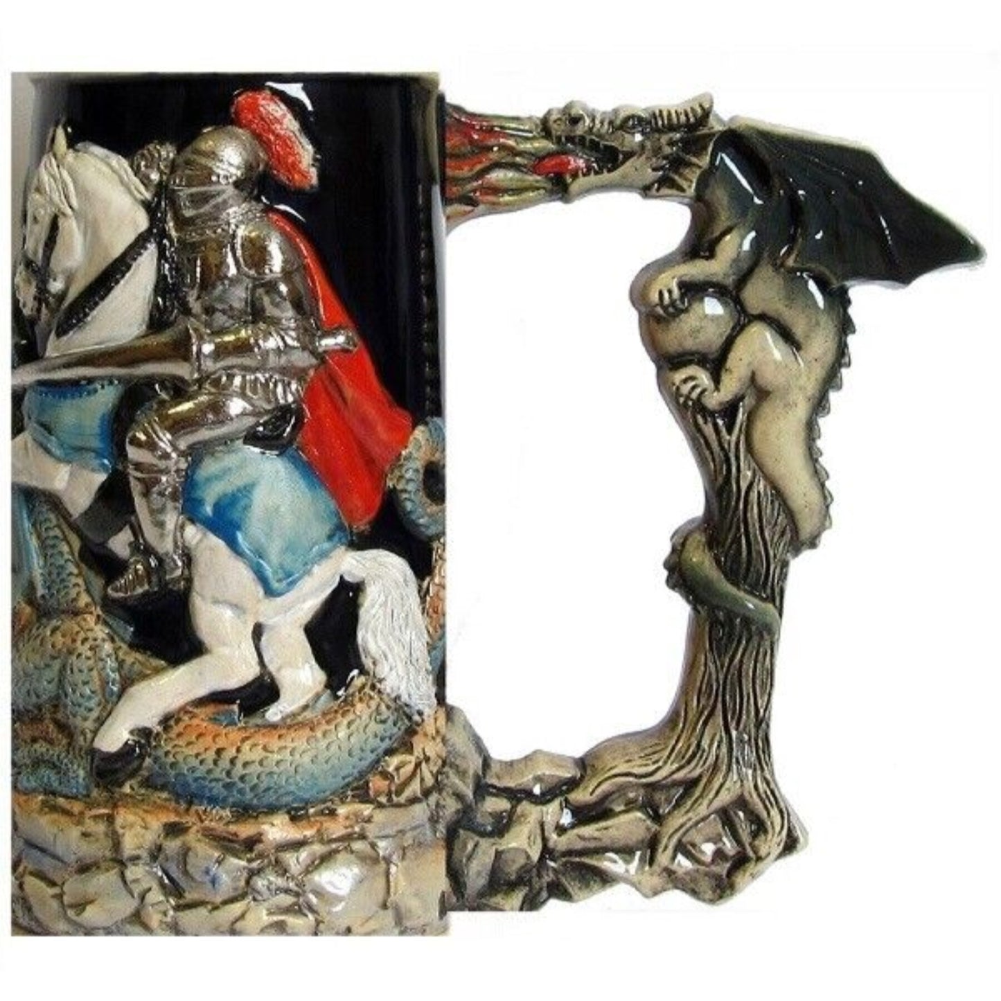 Pinnacle Peak Trading Medieval Horse Riding Knight Fighting a Dragon LE German Beer Stein .5 L Germany