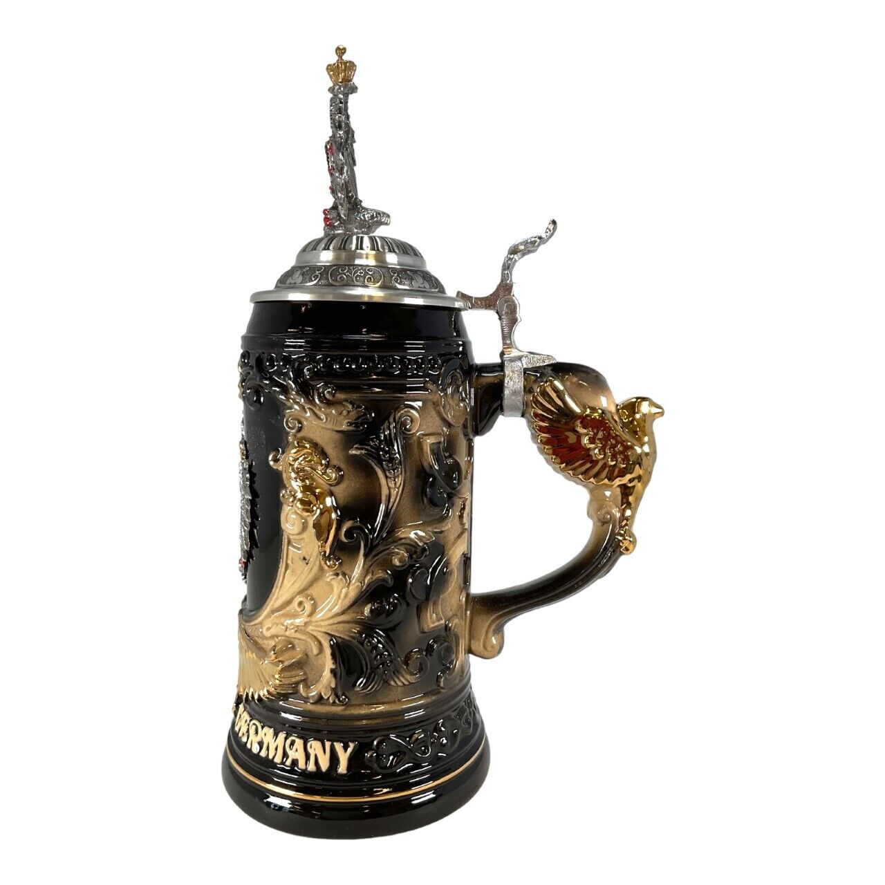 Germany Pewter Eagle Decal and Lid with Eagle Handle LE German Beer Stein .6 L