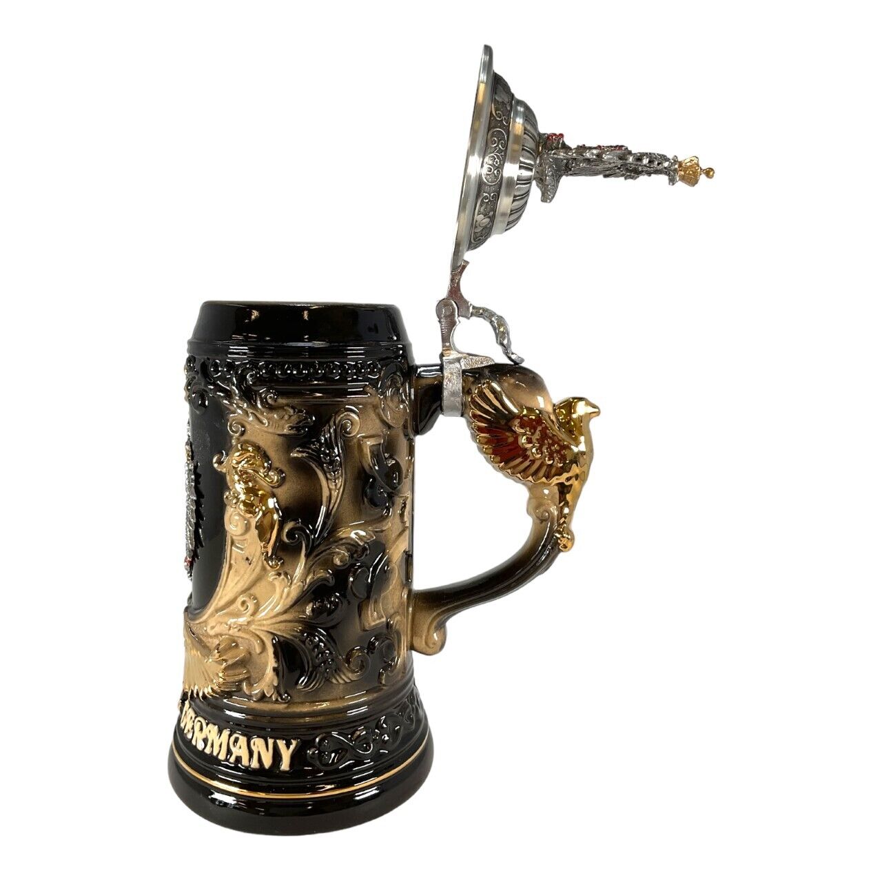 Germany Pewter Eagle Decal and Lid with Eagle Handle LE German Beer Stein .6 L