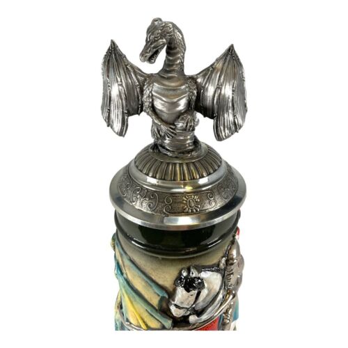 Rustic Medieval Knight Fighting Dragon with Dragon Lid LE German Beer Stein .5 L