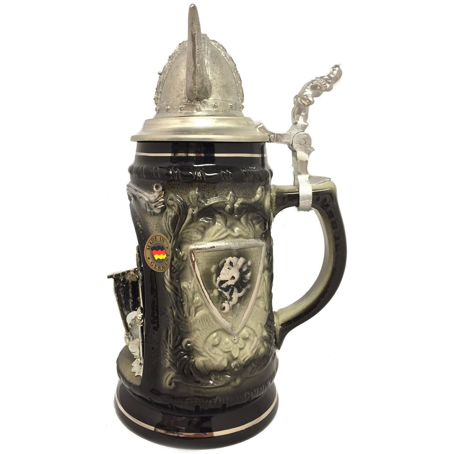 Pinnacle Peak Trading Viking Ship in Grotto with Pewter Viking Helmet Lid LE German Beer Stein .5 L by King Werk