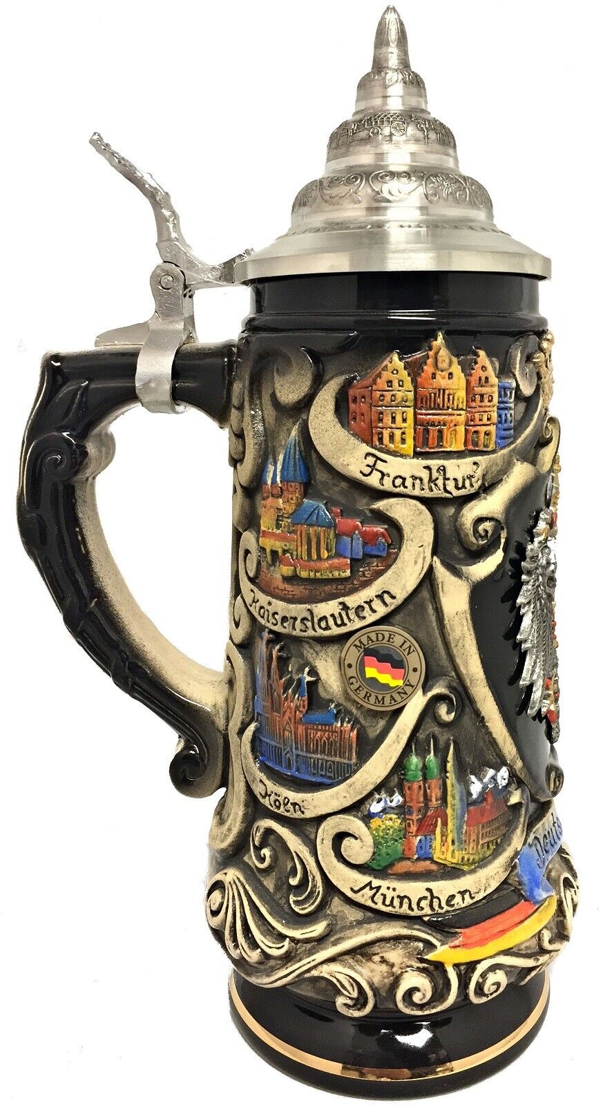 Rustic Colored Deutschland Germany Eagle with Cities LE German Beer Stein .5 L