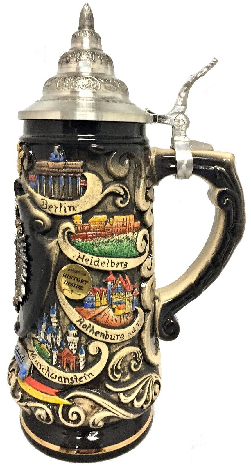 Rustic Colored Deutschland Germany Eagle with Cities LE German Beer Stein .5 L