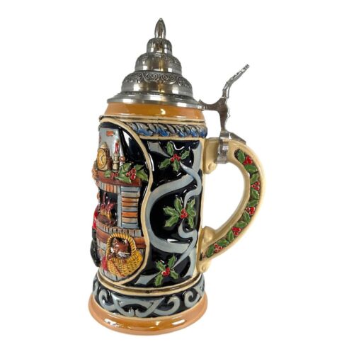 Santa Claus at Home Sitting by Fireplace LE German Christmas Beer Stein .75 L