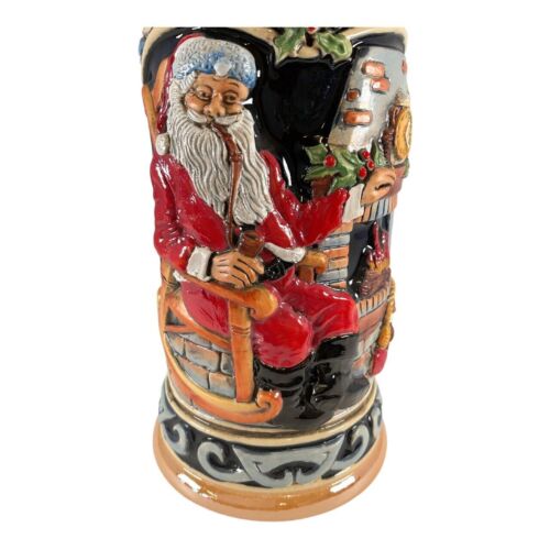 Santa Claus at Home Sitting by Fireplace LE German Christmas Beer Stein .75 L