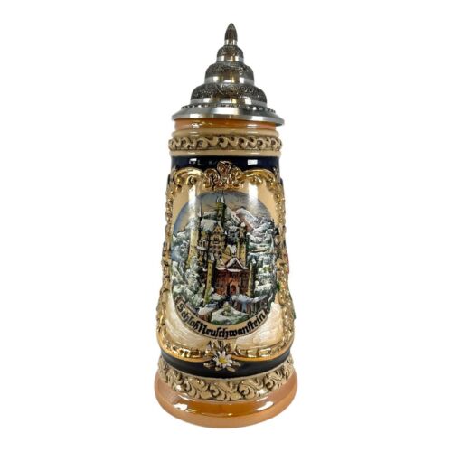 Pinnacle Peak Trading Merry Christmas Neuschwanstein Castle in Winter LE German Beer Stein .5 liter