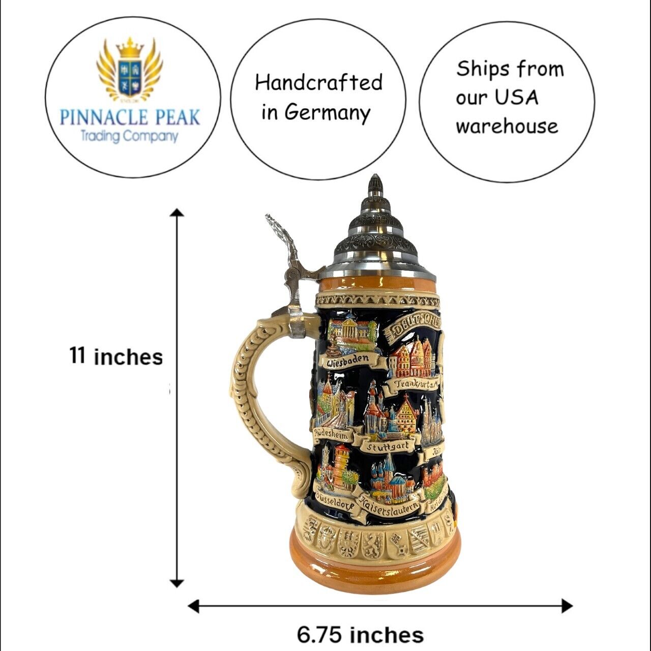 Deutschland Germany Eagle City Panorama LE German Stoneware Beer Stein .75 L