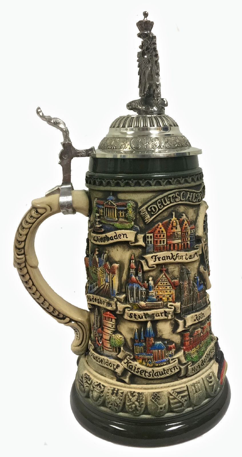 Deutschland Germany City Panorama with 3D Eagle Lid LE German Beer Stein .75 L