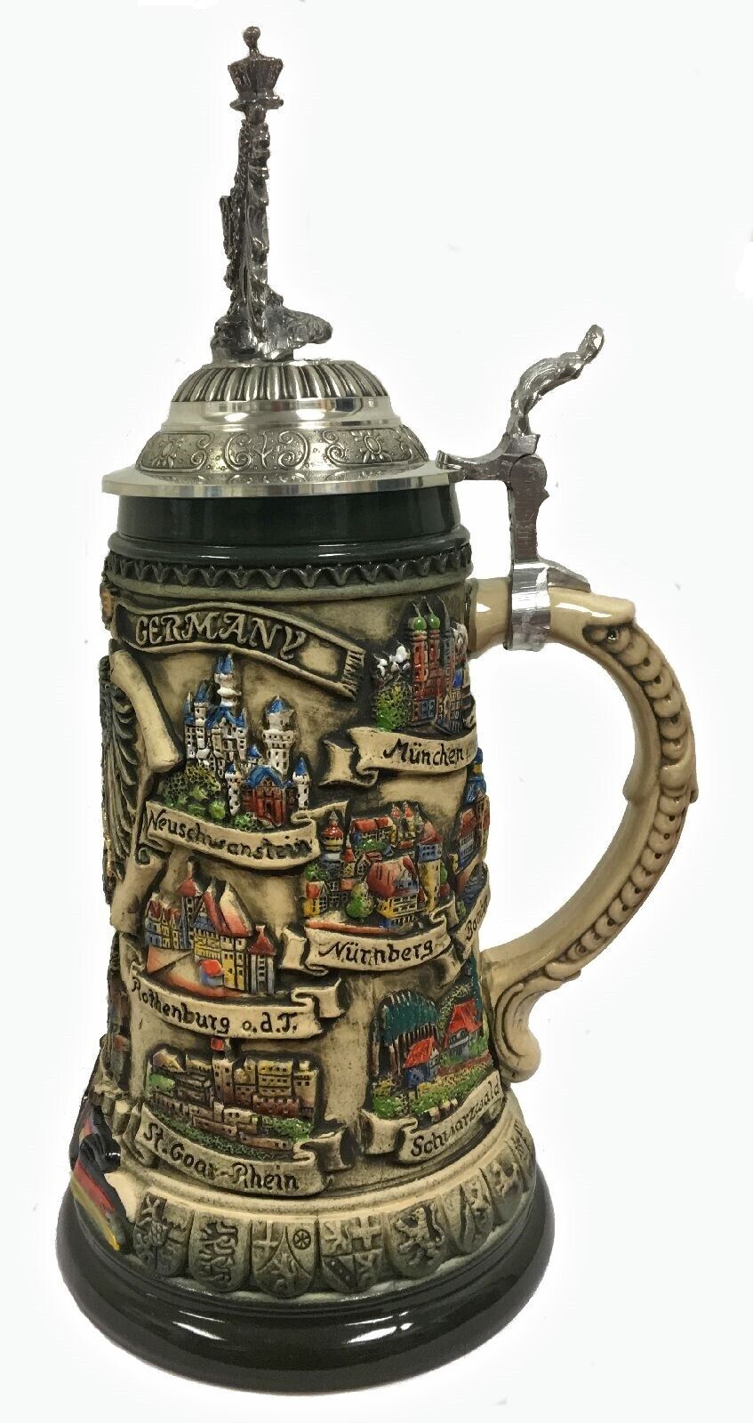 Deutschland Germany City Panorama with 3D Eagle Lid LE German Beer Stein .75 L