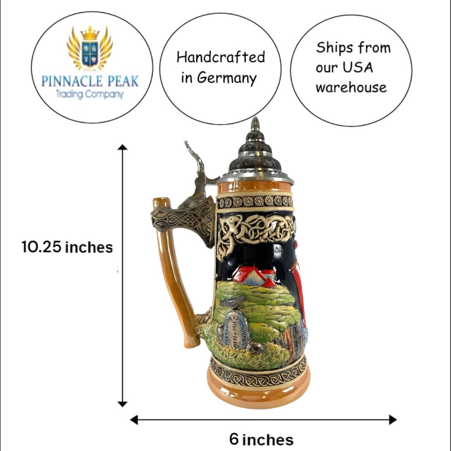 Pinnacle Peak Trading Vikings on Boat with Ax Handle LE German Stoneware Beer Stein .5 L Made Germany by King Werks