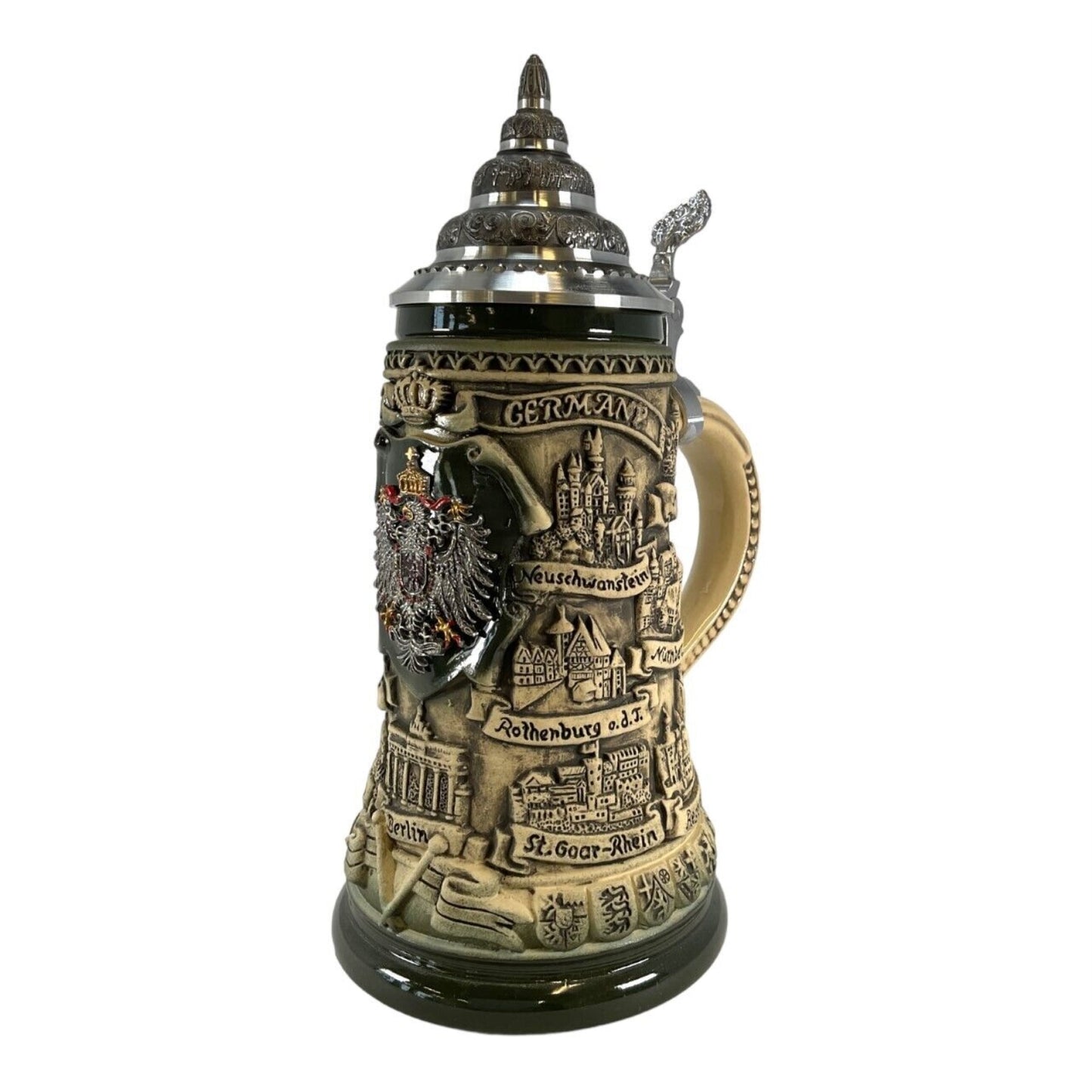 Pinnacle Peak Trading Rustic German Cities with Pewter Eagle Decal LE Stoneware Beer Stein .4 L by King Werk