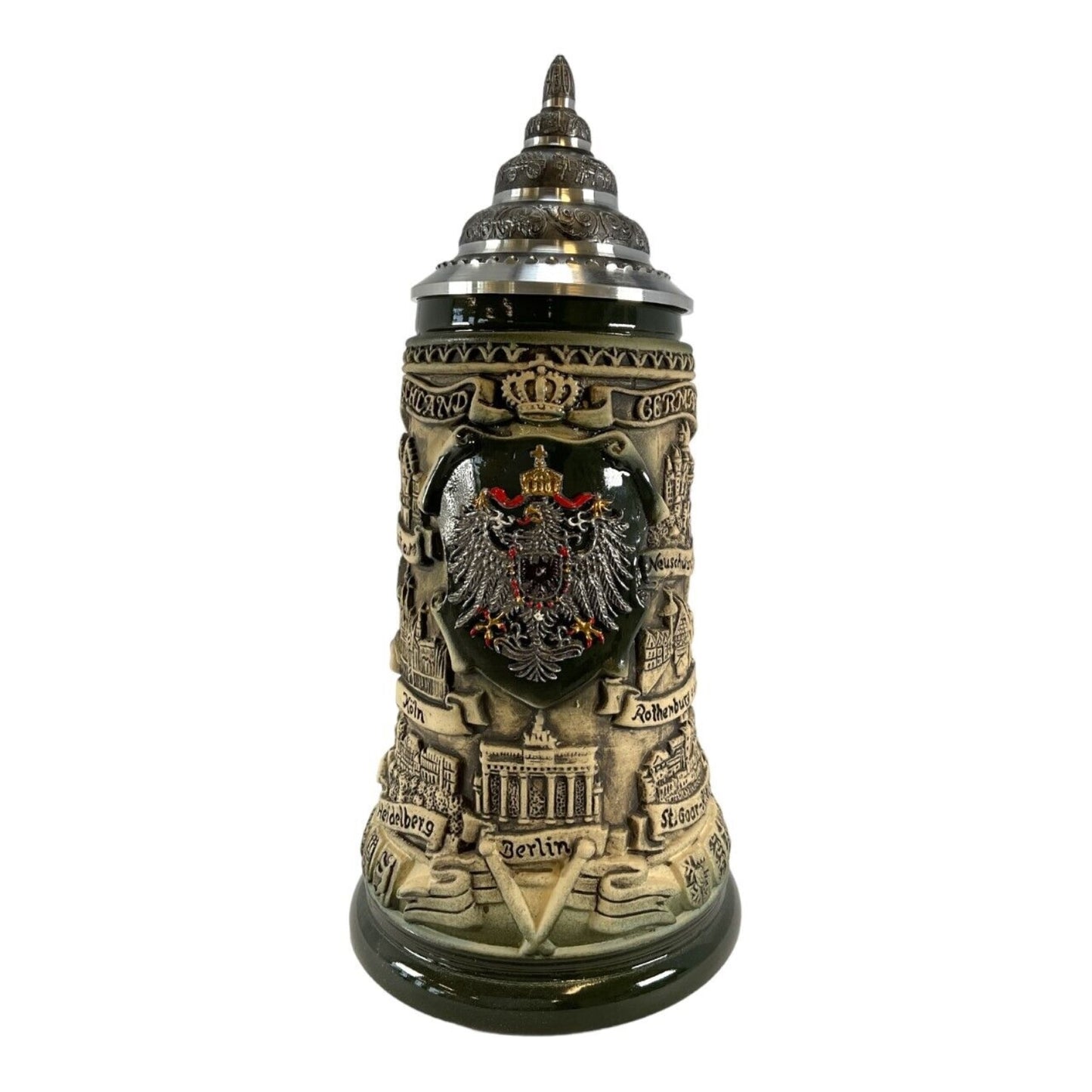 Pinnacle Peak Trading Rustic German Cities with Pewter Eagle Decal LE Stoneware Beer Stein .4 L by King Werk