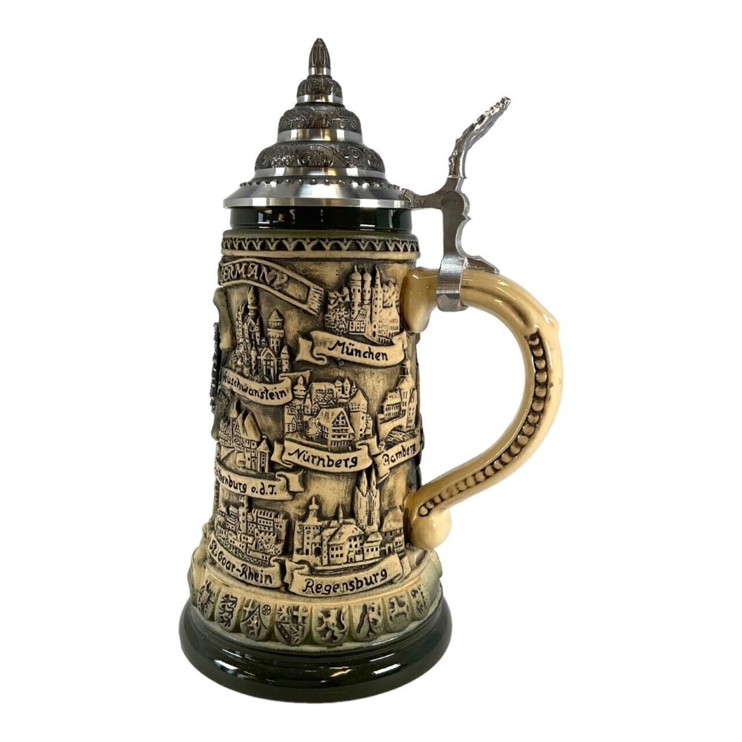 Pinnacle Peak Trading Rustic German Cities with Pewter Eagle Decal LE Stoneware Beer Stein .4 L by King Werk