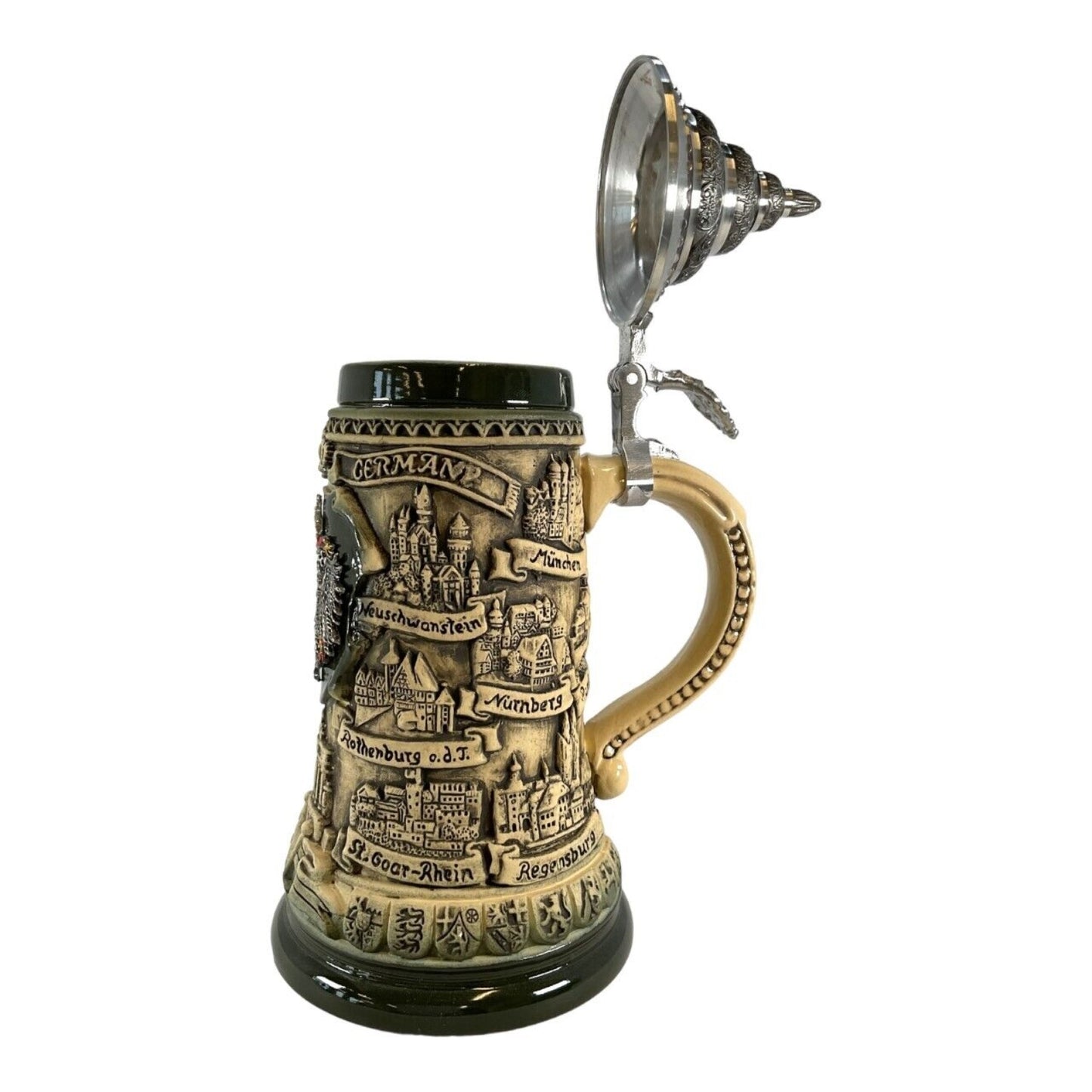 Pinnacle Peak Trading Rustic German Cities with Pewter Eagle Decal LE Stoneware Beer Stein .4 L by King Werk