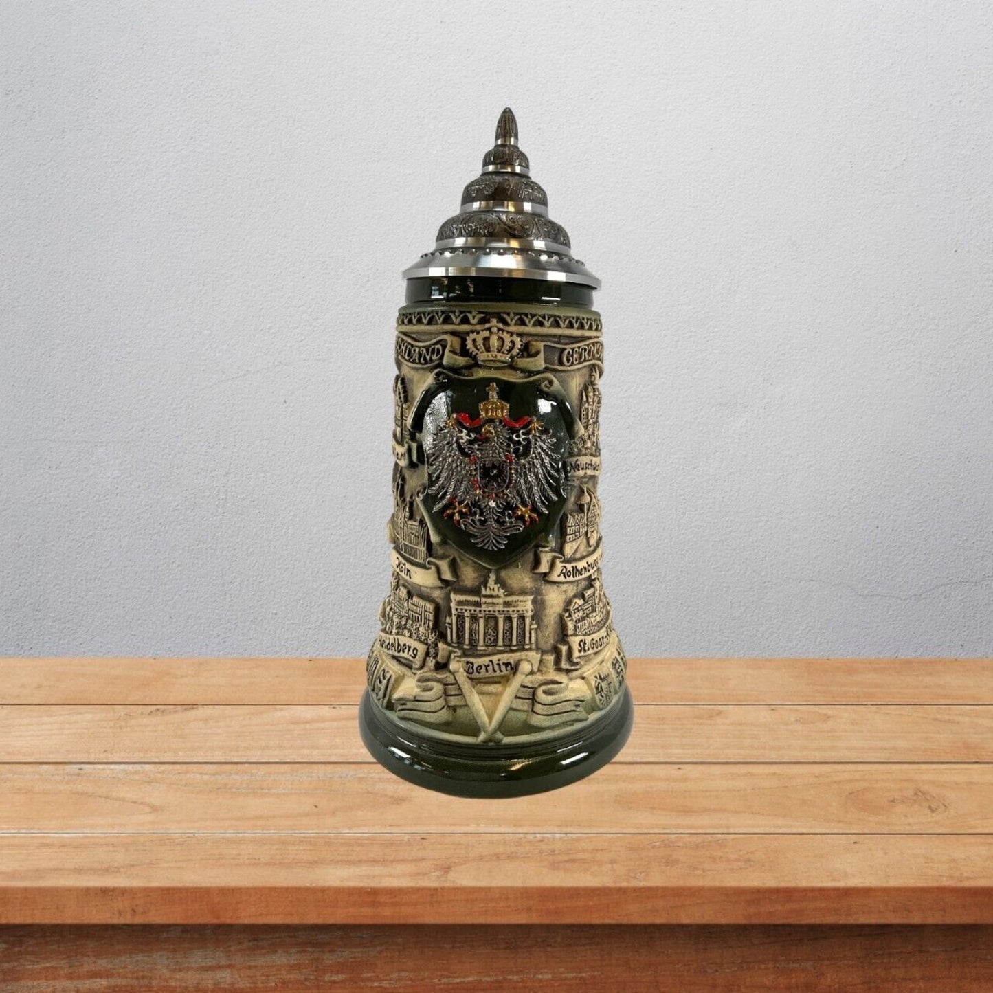 Pinnacle Peak Trading Rustic German Cities with Pewter Eagle Decal LE Stoneware Beer Stein .4 L by King Werk