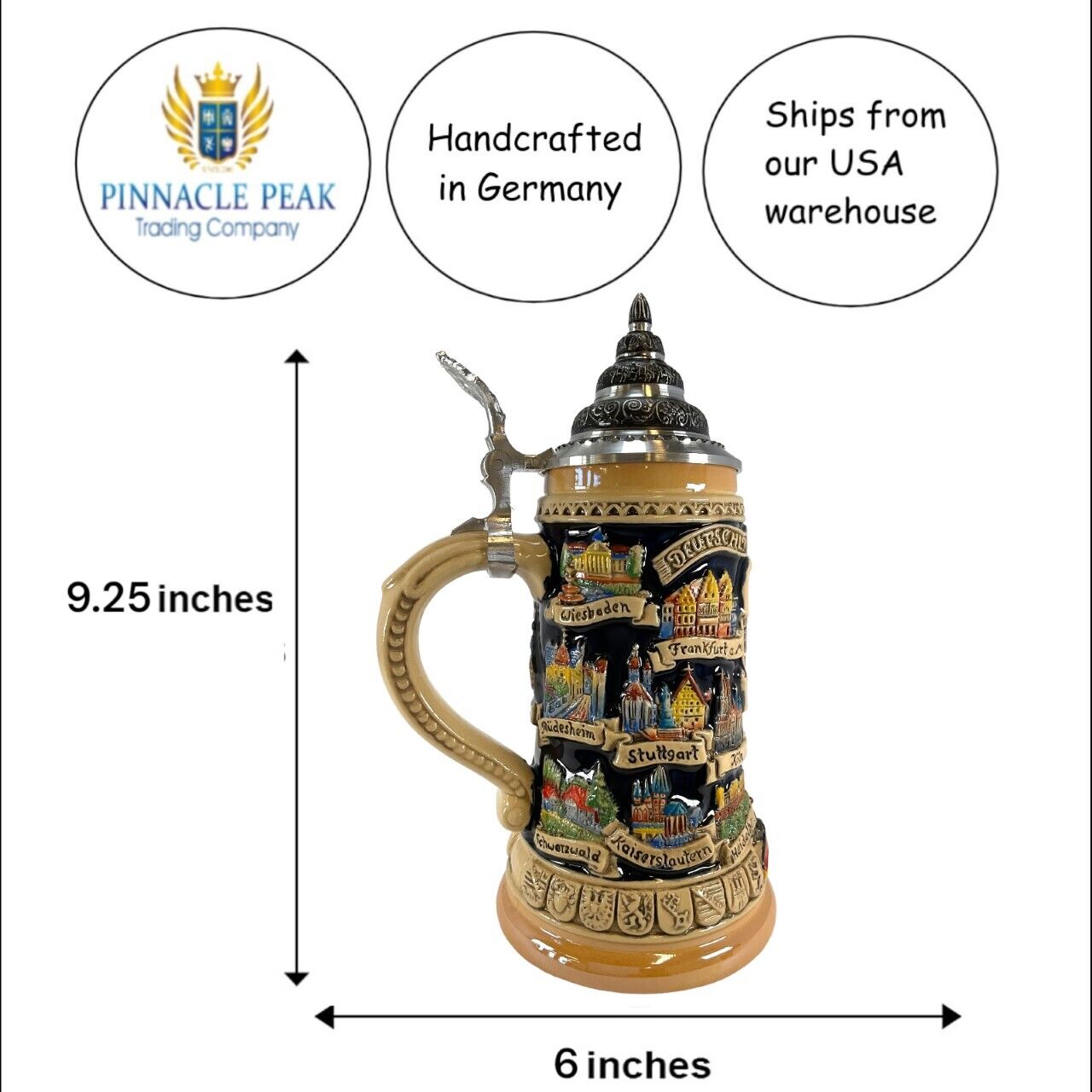 Deutschland German Cities with Eagle LE Stoneware Beer Stein .4 L Made Germany