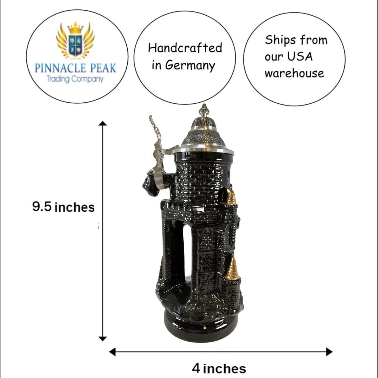 Pinnacle Peak Trading Deutschland Eagle Dream Castle LE German Stoneware Beer Stein .3 L Made Germany by King Werk