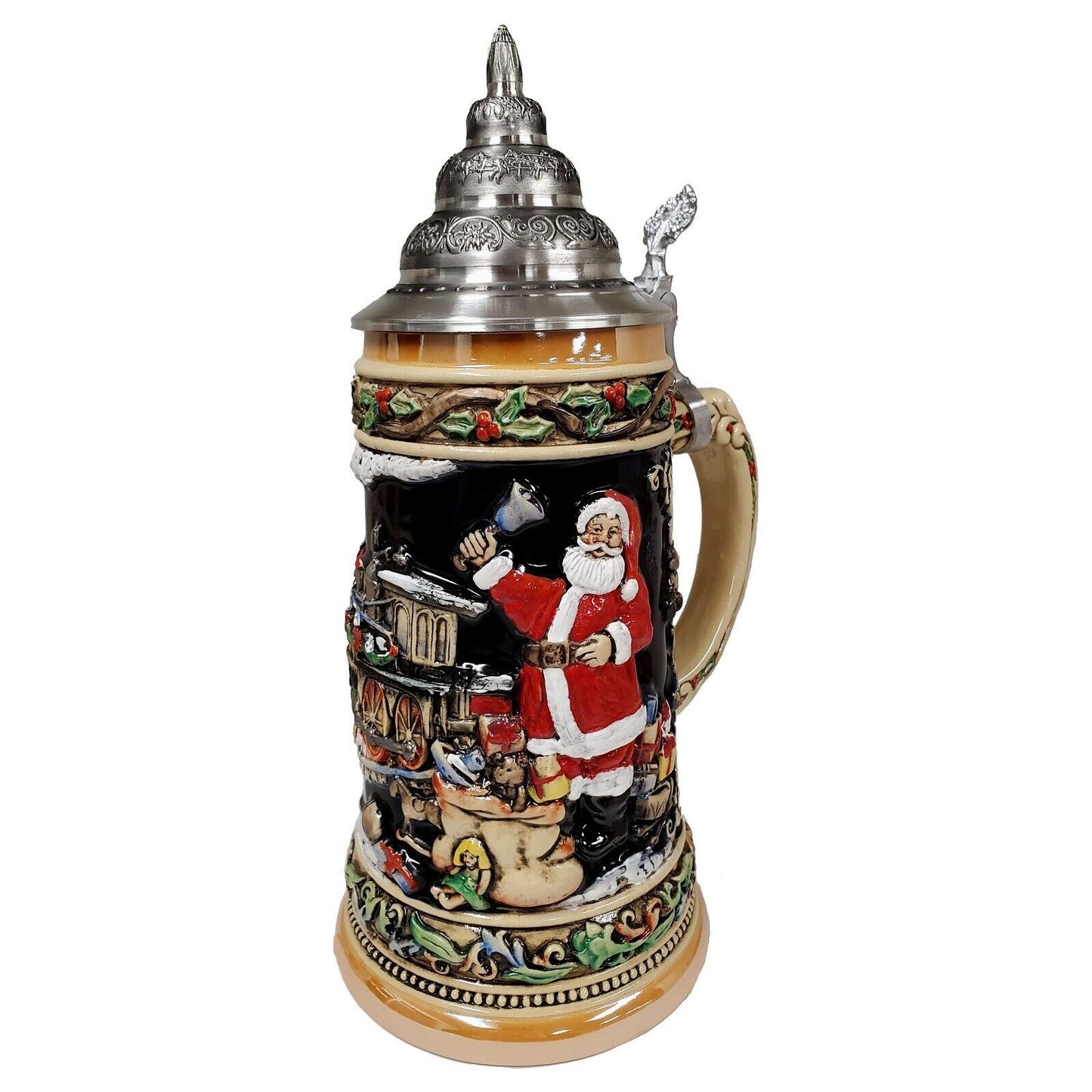 Santa Claus with Train LE German Stoneware Christmas Beer Stein 1L Germany