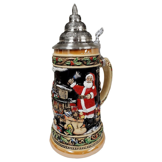 Santa Claus with Train LE German Stoneware Christmas Beer Stein 1L Germany