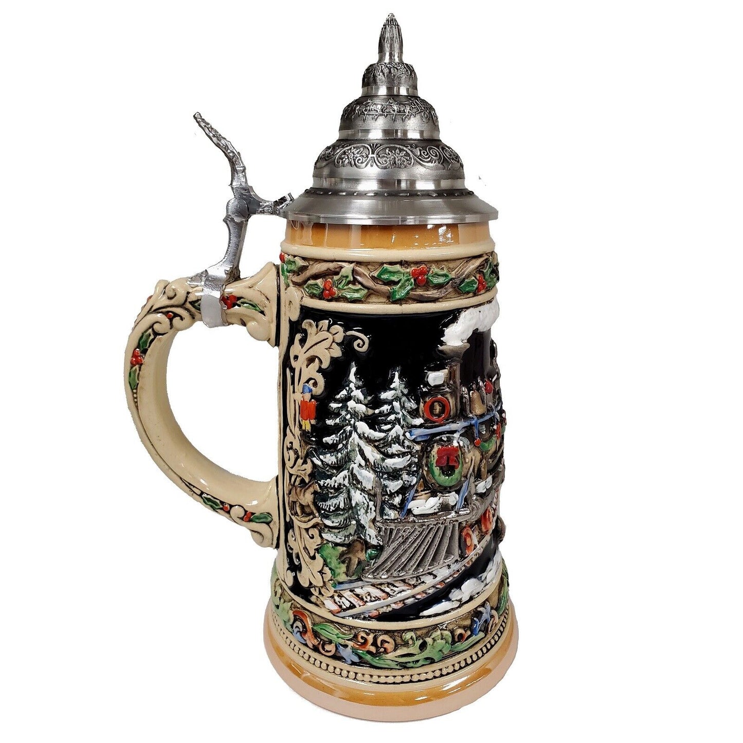 Santa Claus with Train LE German Stoneware Christmas Beer Stein 1L Germany