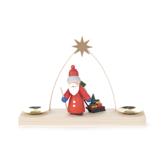 Pinnacle Peak Trading German Wood Santa Candle Holder 6.8 Inch Natural Color