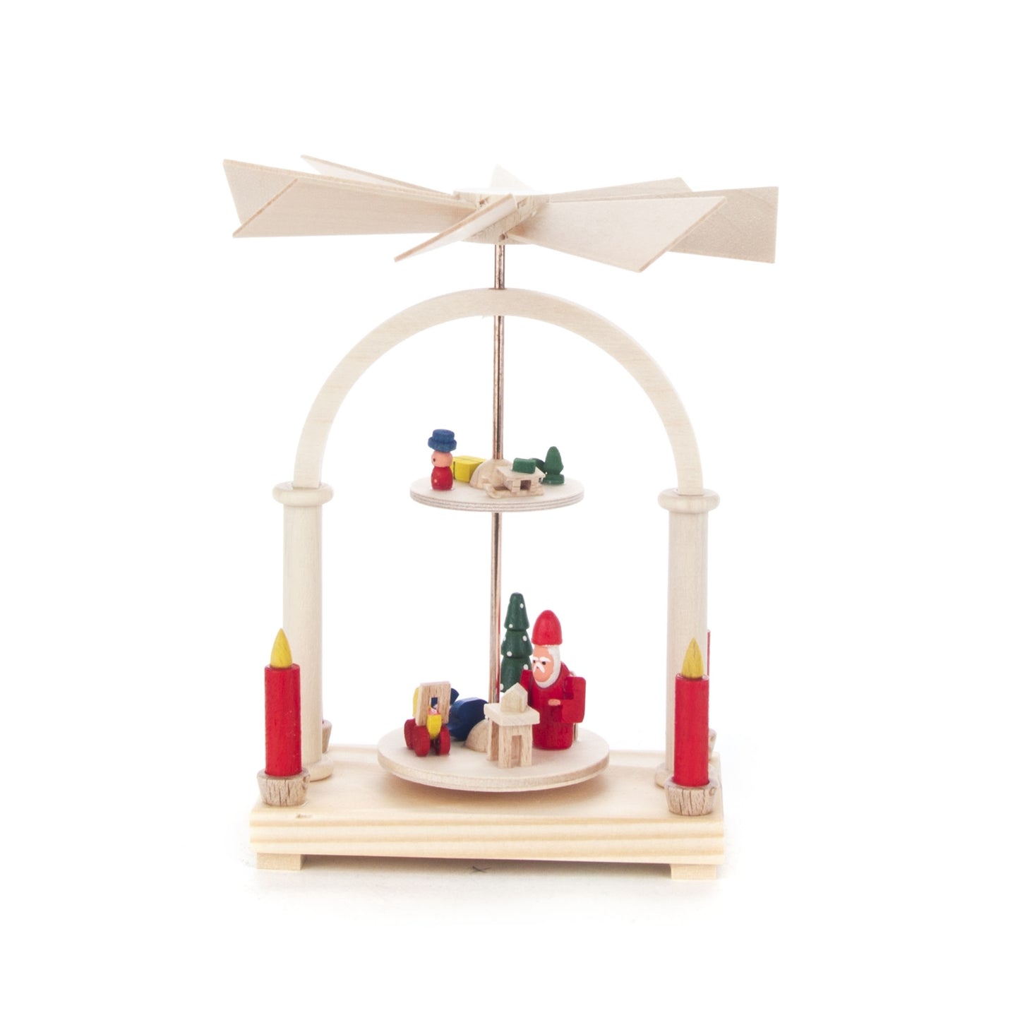 Pinnacle Peak Trading German Wood Mini 2 Tier Pyramid with Santa 4.7 Inch