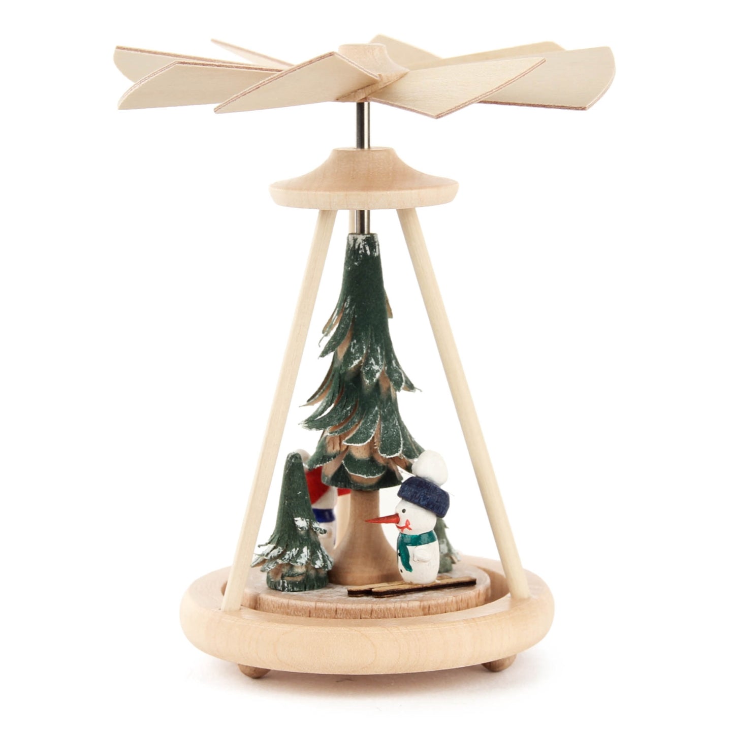 Pinnacle Peak Trading German Wood Mini Pyramid with Snowmen 3.9 In Natural Color