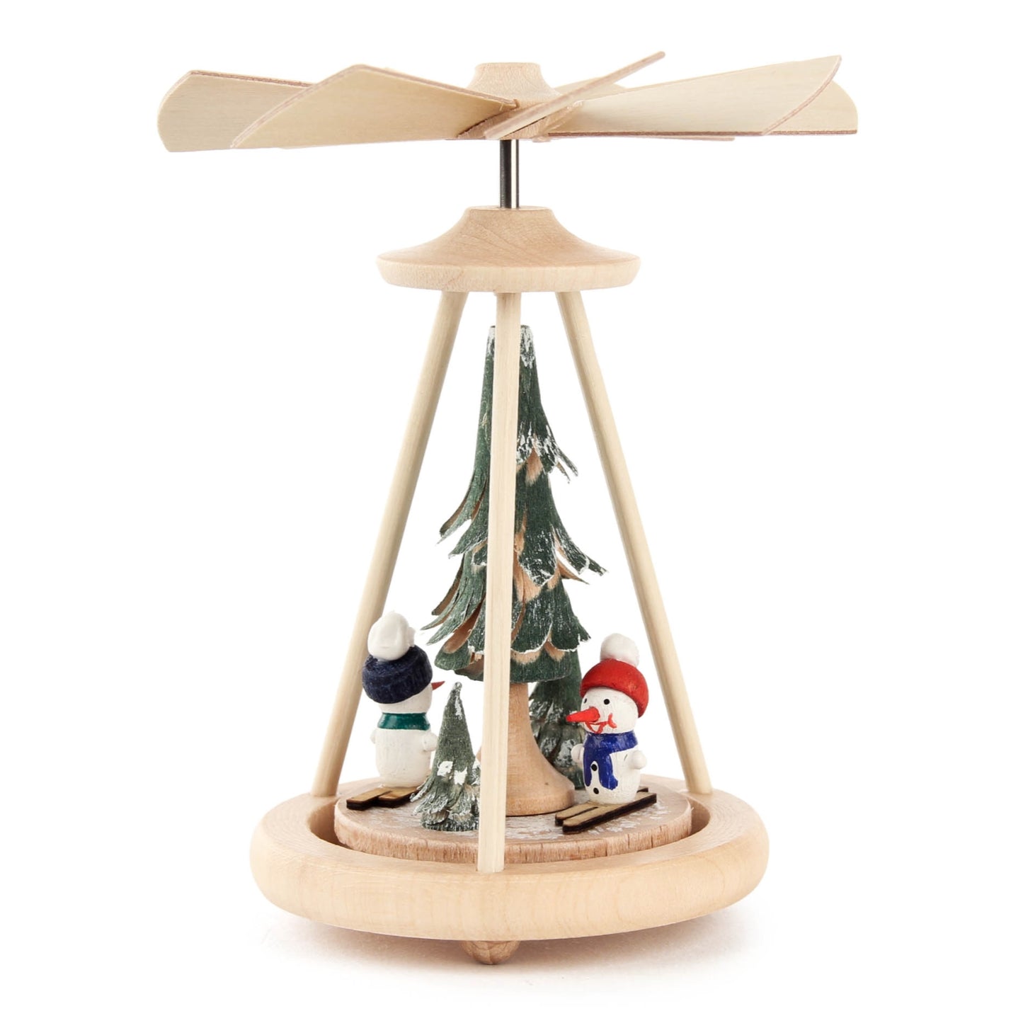 Pinnacle Peak Trading German Wood Mini Pyramid with Snowmen 3.9 In Natural Color