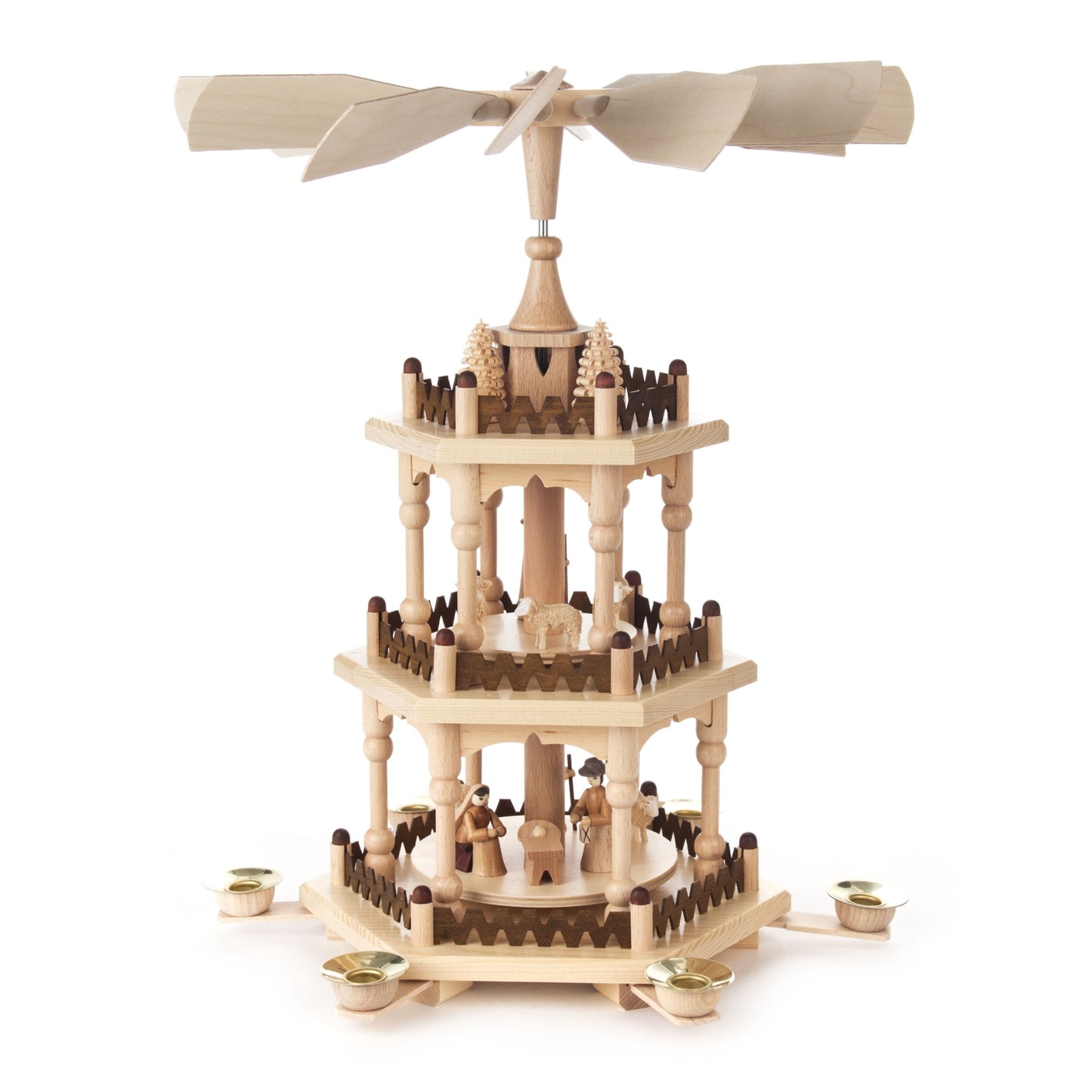 Pinnacle Peak Trading German Wood 2 Tier Christmas Pyramid Nativity Candle Holder 15 Inch