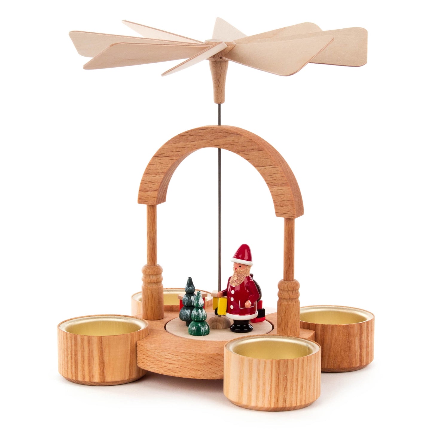 Pinnacle Peak Trading German Wood Pyramid with Santa Claus Candle Holder 7 Inch