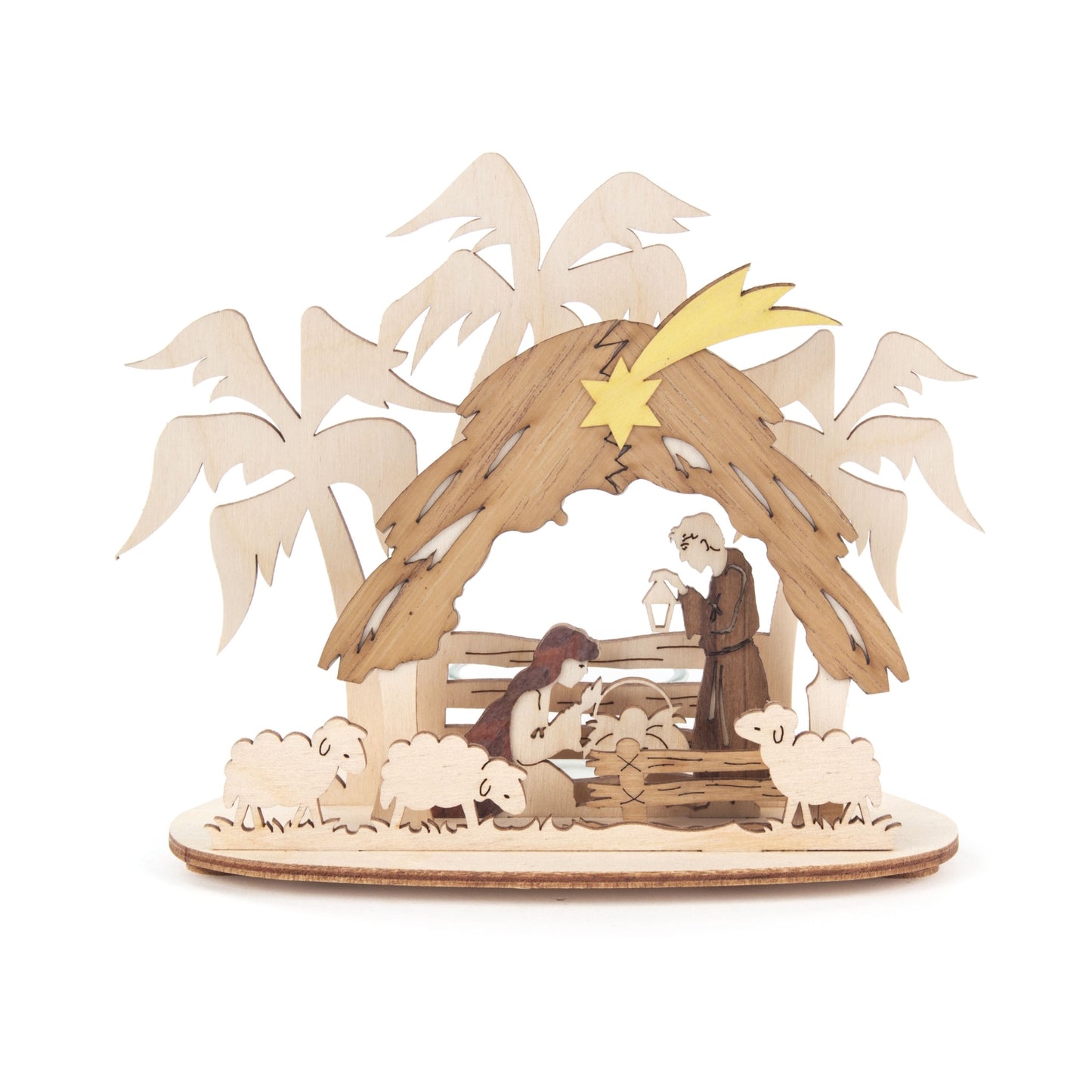 Pinnacle Peak Trading German Wood Nativity Scene Candle Holder 4.7 Inch