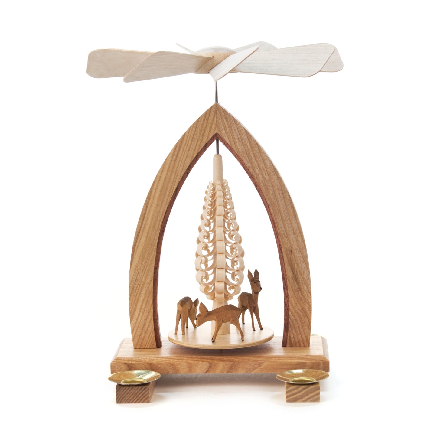 Pinnacle Peak Trading German Wood Pyramid with Deer Candle Holder 9.8 Inch