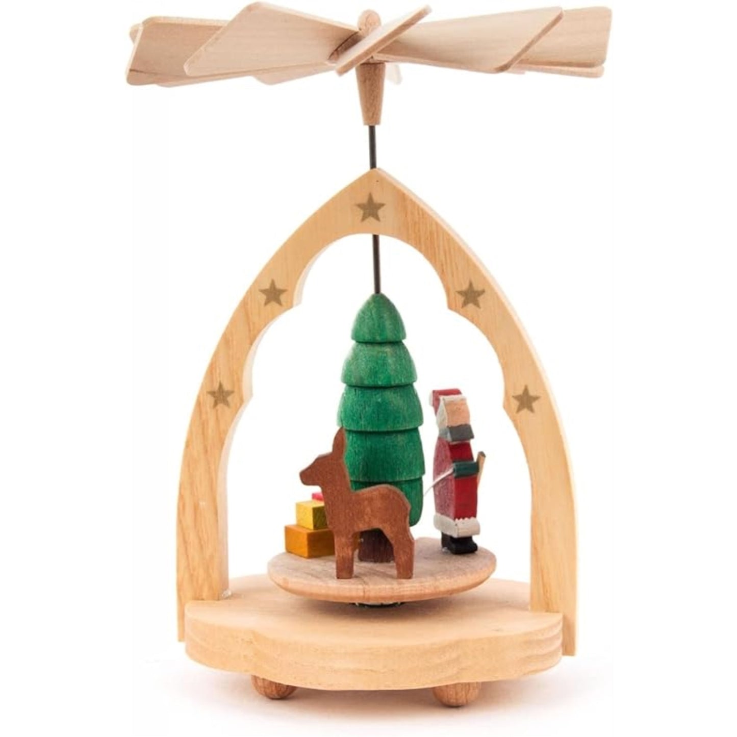 Pinnacle Peak Trading Santa Claus with Deer Mini German Wood Christmas Pyramid 4.3 Inch