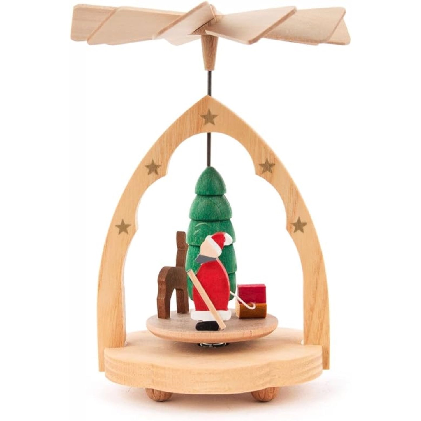 Pinnacle Peak Trading Santa Claus with Deer Mini German Wood Christmas Pyramid 4.3 Inch