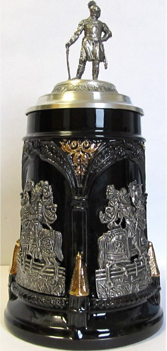 Medieval Tournament Jousting Pewter Knight Lid LE German Been Stein .5 L Thewalt