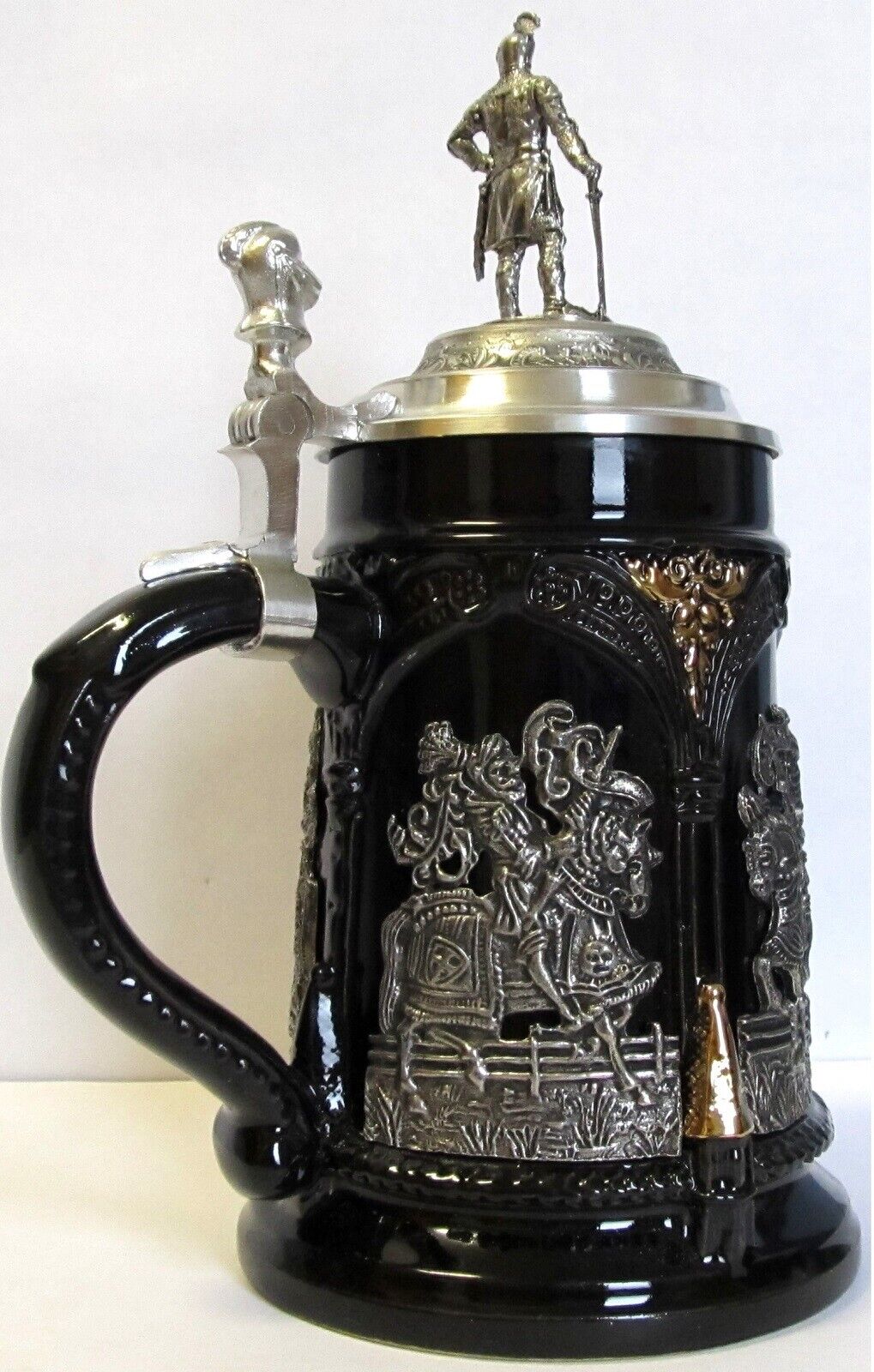 Medieval Tournament Jousting Pewter Knight Lid LE German Been Stein .5 L Thewalt