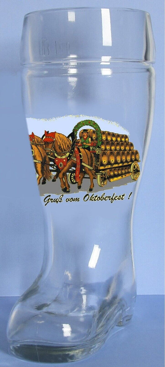 Oktoberfest German Glass Beer Boot .5 Liter Made in Europe Octoberfest Mug