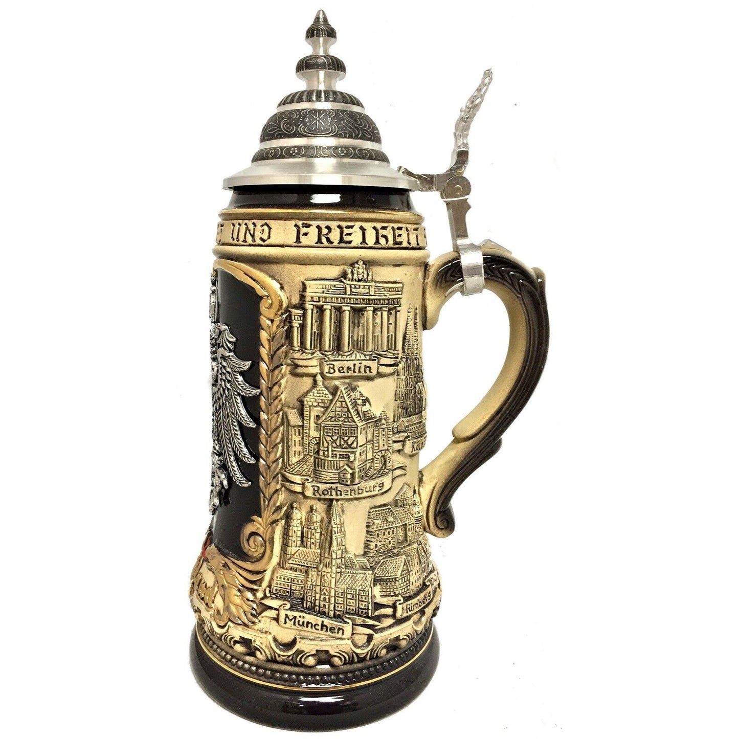 Rustic Deutschland Pewter German Eagle with Cities LE German Beer Stein 1 L