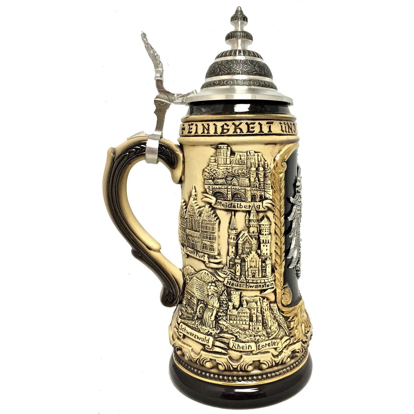 Rustic Deutschland Pewter German Eagle with Cities LE German Beer Stein 1 L