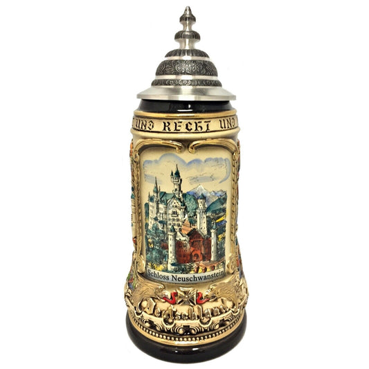 Rustic Neuschwanstein Castle with German Cities LE German Beer Stein 1 L