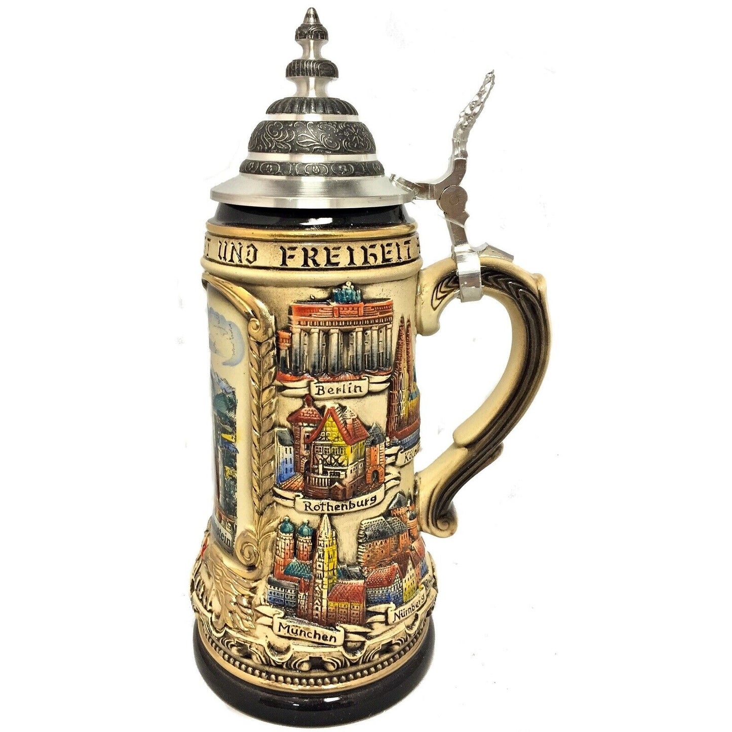 Rustic Neuschwanstein Castle with German Cities LE German Beer Stein 1 L