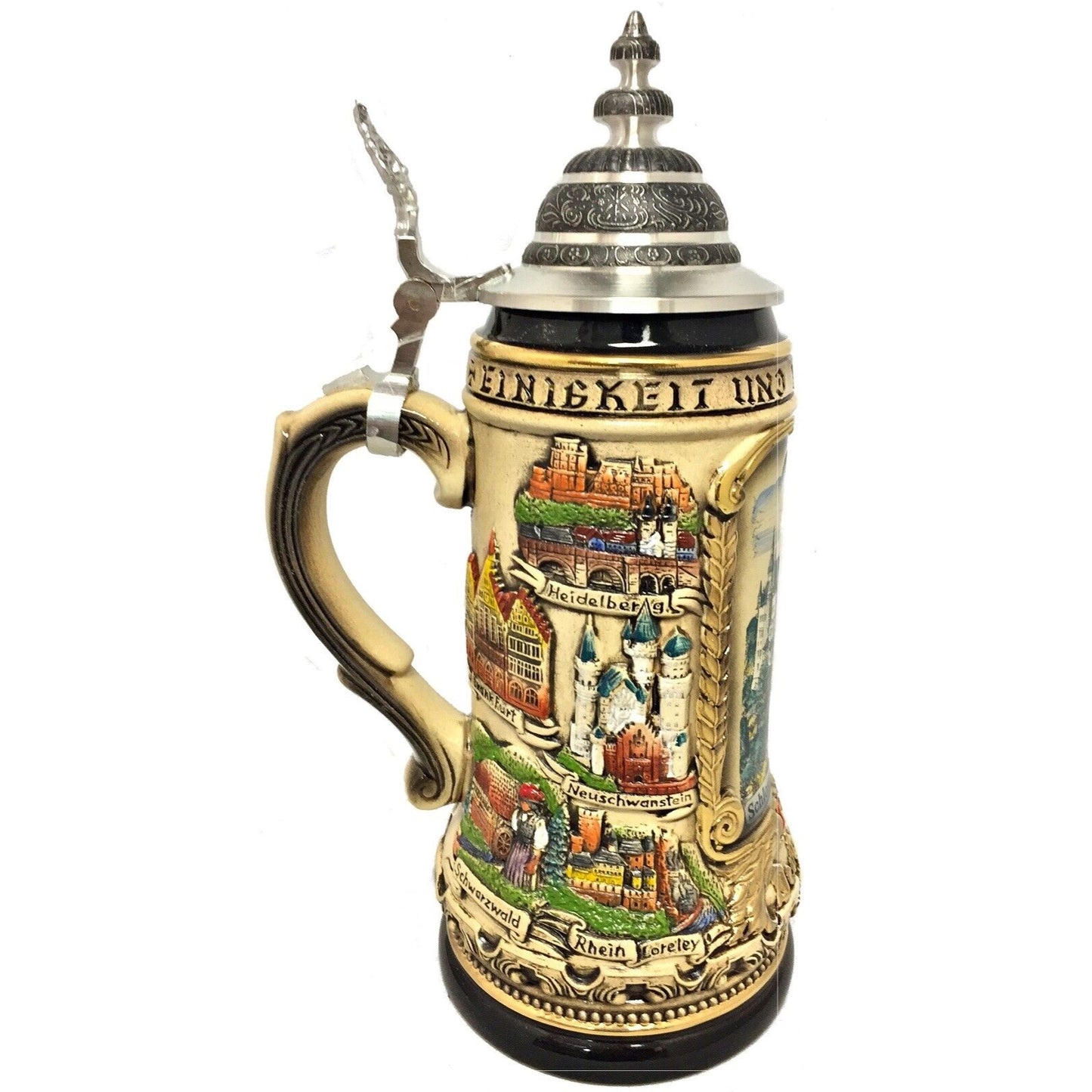 Rustic Neuschwanstein Castle with German Cities LE German Beer Stein 1 L