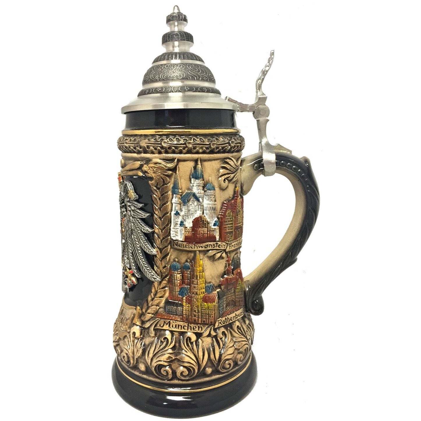 Rustic Deutschland Germany Cities with Pewter Eagle LE Germany Beer Steins .5 L