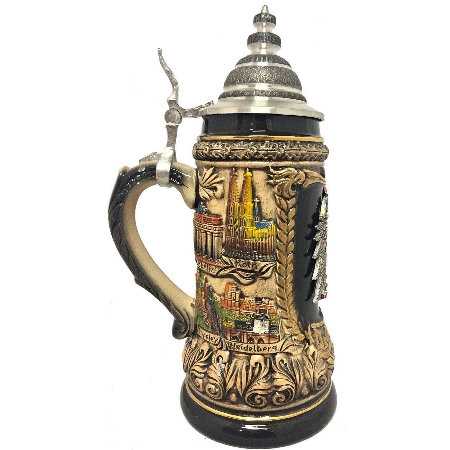 Rustic Deutschland Germany Cities with Pewter Eagle LE Germany Beer Steins .5 L