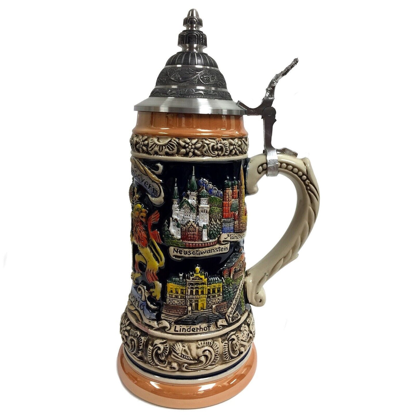 Bayern Bavaria Lion Crest with Landmarks LE Stoneware German Beer Stein .5 L